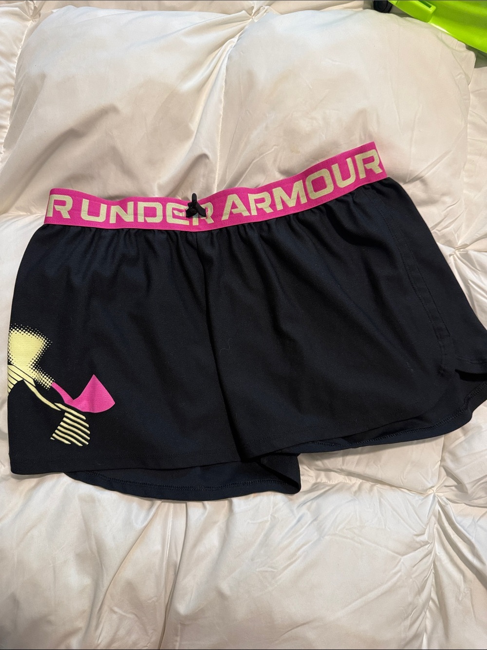 Under Armour Youth’s Black Athletic Shorts with Pink Waistband